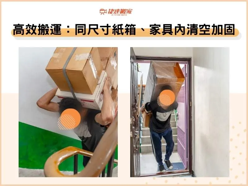 高效搬運：選用同尺寸紙箱、家具內部清空外部加固